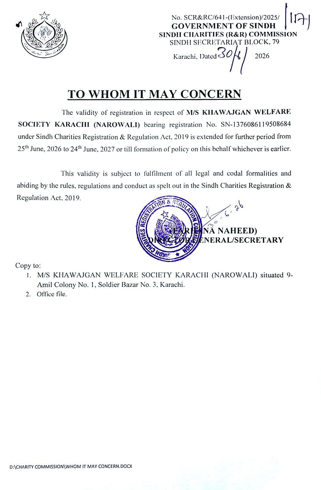 Sindh Charities Registration Extension